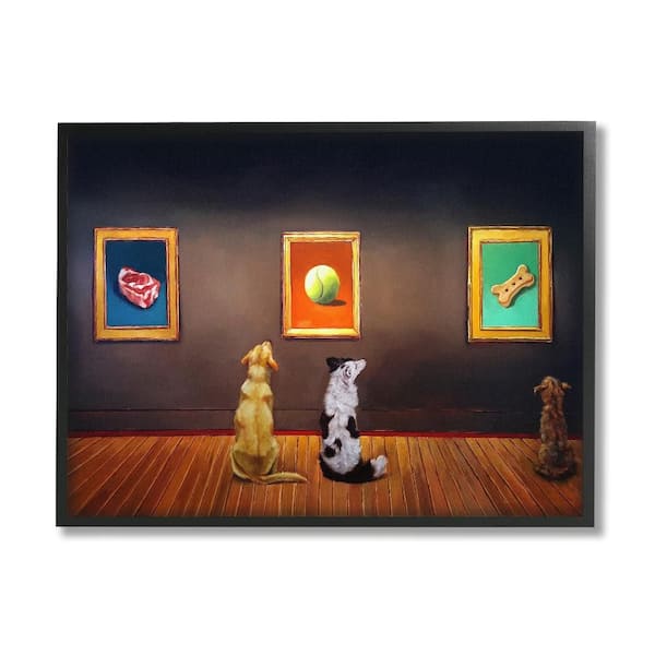 Stupell Industries Funny Dog Museum Gallery Animals by Lucia Heffernan 1-Piece Black Framed Animal Giclee Art Print 14 in. x 11 in.