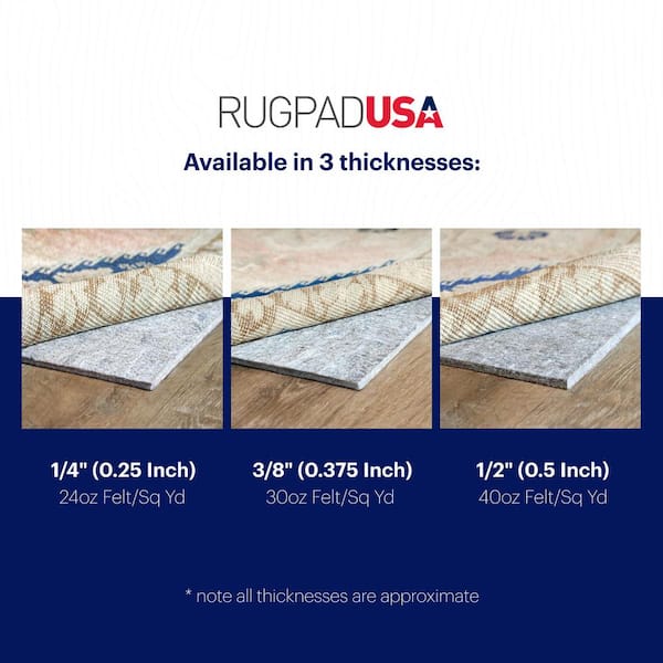 RugPadUSA - Dual Surface - 8'x10' - 1/4 Thick - Felt + Rubber - Non-Slip Backing Rug Pad - Adds Comfort and Protection - Safe for All Floors and Fini