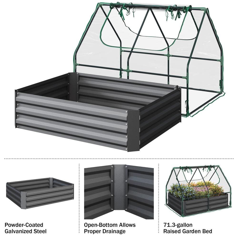 Galvanized Steel Raised Garden Bed with Removable PVC Greenhouse