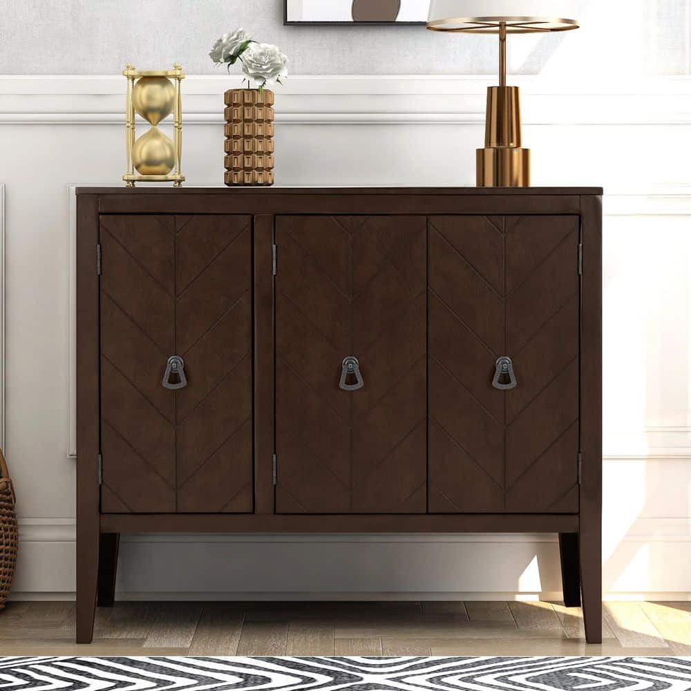 Modern Dark Brown U-style Wood Accent Storage Cabinet with Adjustable Shelf