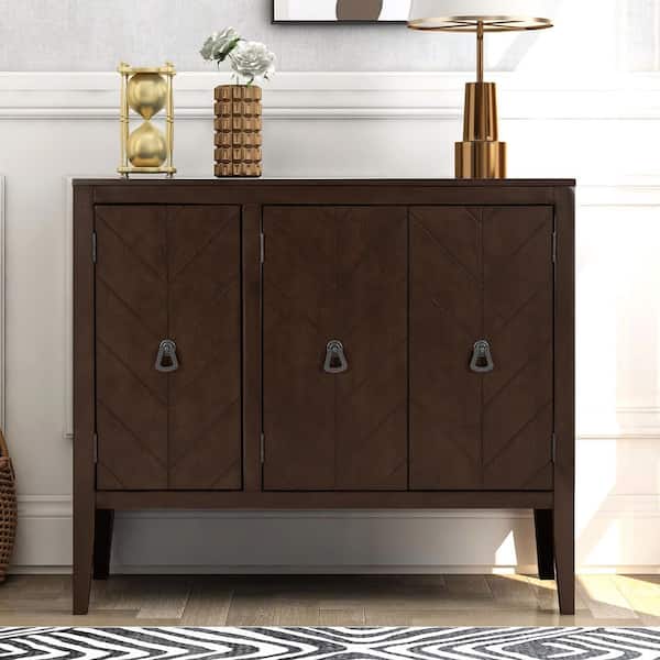 Unbranded Modern Dark Brown U-style Wood Accent Storage Cabinet with Adjustable Shelf 3-Metal Handle Door Sideboard Buffet Cabinet