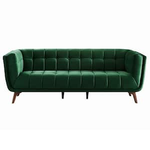 Kansas 86 in. W Square Arm Velvet Mid Century Modern Style Comfy Sofa in Dark Green (Seats 3)