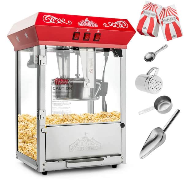 Olde Midway 850 W 10 oz. Red Bar Style Popcorn Machine