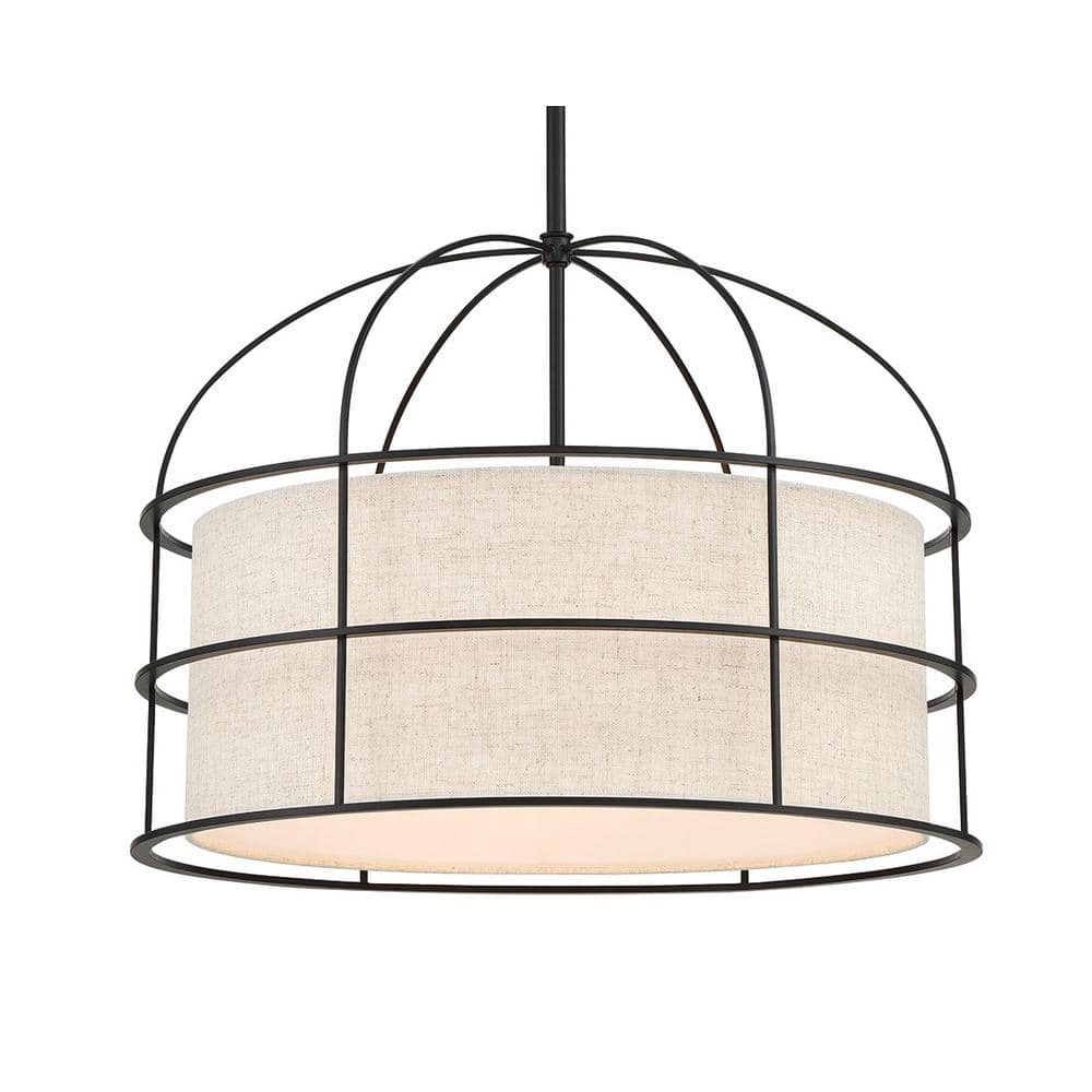 Gateway Park Coal Finish 5-Light Drum Pendant with Oatmeal Linen Shade