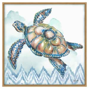 Boho Shells I Sea Turtle by Tre Sorelle Studios 30 in. W x 30 in. H Canvas Float Frame in Brown