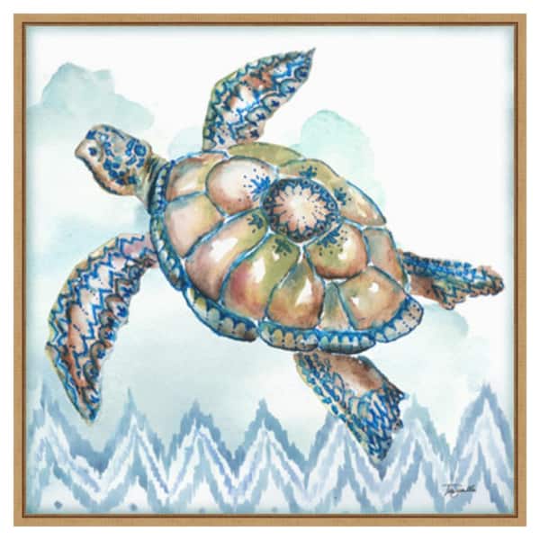 Amanti Art Boho Shells I Sea Turtle by Tre Sorelle Studios 30 in. W x 30 in. H Canvas Float Frame in Brown