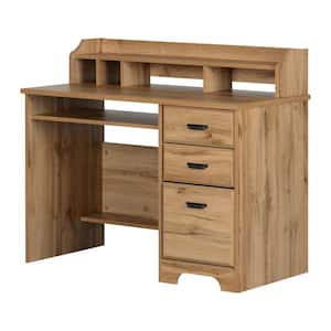 Versa 44.75 in. Rectangle Nordik Oak Laminated Particle Board 3-Drawer Desk with Hutch