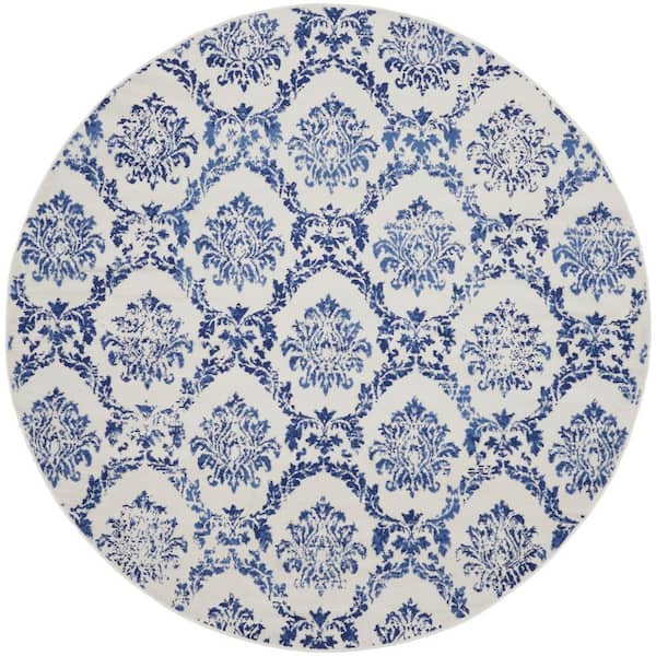 Nourison Whimsicle Ivory Navy 8 ft. x 8 ft. Tribal Moroccan Contemporary Round Area Rug