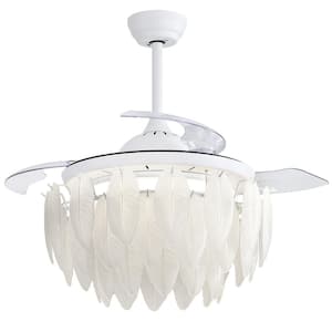 42 in. Indoor/Outdoor Modern White Retractable Ceiling Fan with LED-Light and 6-Speed Remote Control