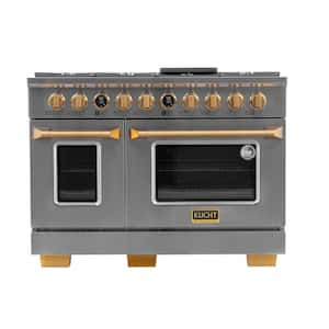 48 in. 6.7 cu.ft. 8-Burners Dual Fuel Range Natural Gas in Stainless Steel with Gold Accents and Digital Dial Thermostat