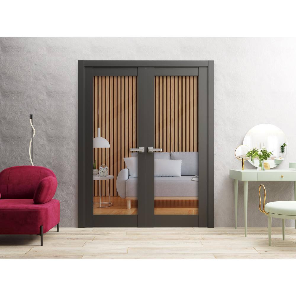 Lucia Matte Black 56" x 84" French Double Doors with Clear Glass