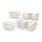 Scoop 12.75 in. D x 9.5 in. W x 8 in. H Small Satin Nickel Steel Wire Storage Bin Basket Organizer (6-Pack)
