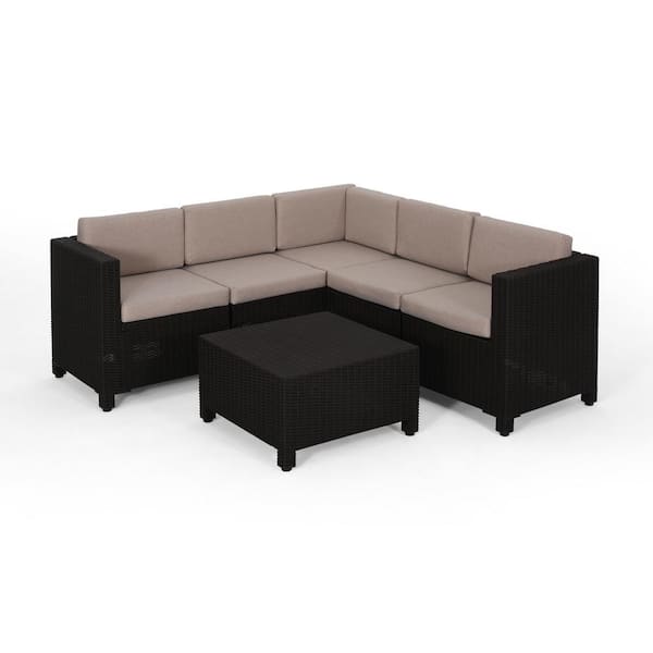 AUTMOON 6-Piece Wicker Outdoor All Weather Patio Conversation Set with Beige Cushions