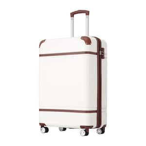 24 in. Beige White Spinner Wheels, Rolling and Lockable Handle Suitcase