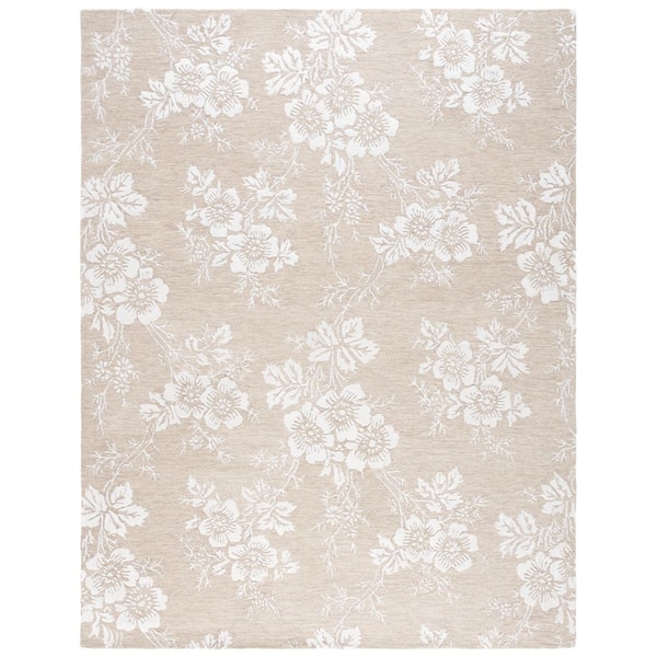 Glamour 9 ft. x 12 ft. Sand/Ivory Solid Floral Area Rug