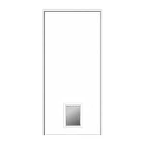 32 in. x 84 in. 1-3/4 in. Thick Flush Left-Hand Solid Core Primed Hardboard Single Prehung Interior Door with Pet Door
