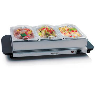 1.5 L Stainless Steel Warming Tray with 3 Crocks