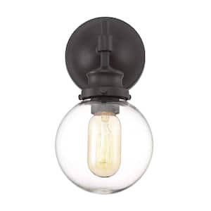 5 in. W x 10 in. H 1-Light Oil Rubbed Bronze Wall Sconce with Clear Glass Orb Shade