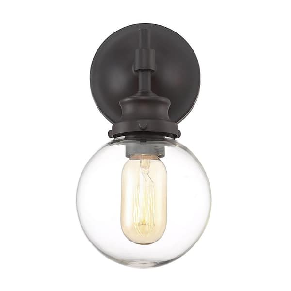 Savoy House 5 in. W x 10 in. H 1-Light Oil Rubbed Bronze Wall Sconce with Clear Glass Orb Shade