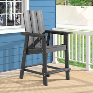 Plastic Adirondack Chair with Big Armrests Fire Pit Chair Weather Resistant, Outdoor Bar Stool, Charcoal Gray