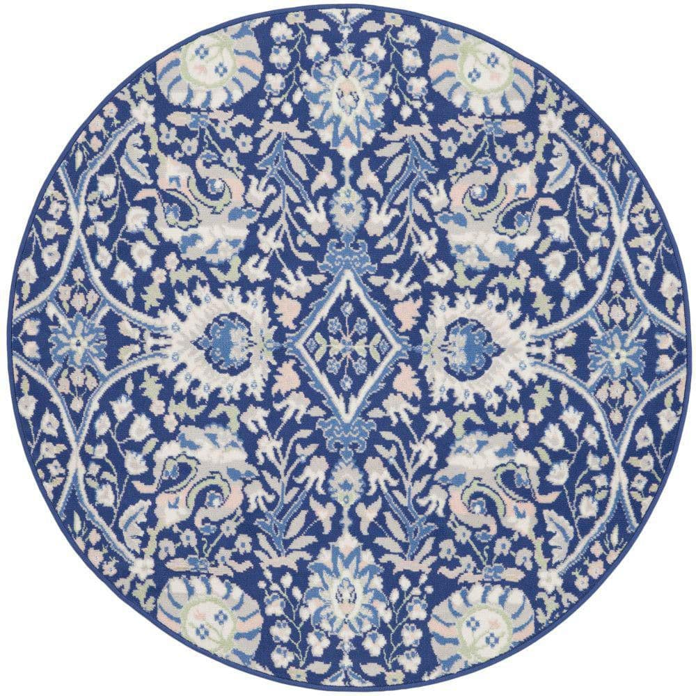 Whimsical Navy Multicolor 5 ft. x 5 ft. All-Over Design Traditional Round Rug price history on PriceWatchPro