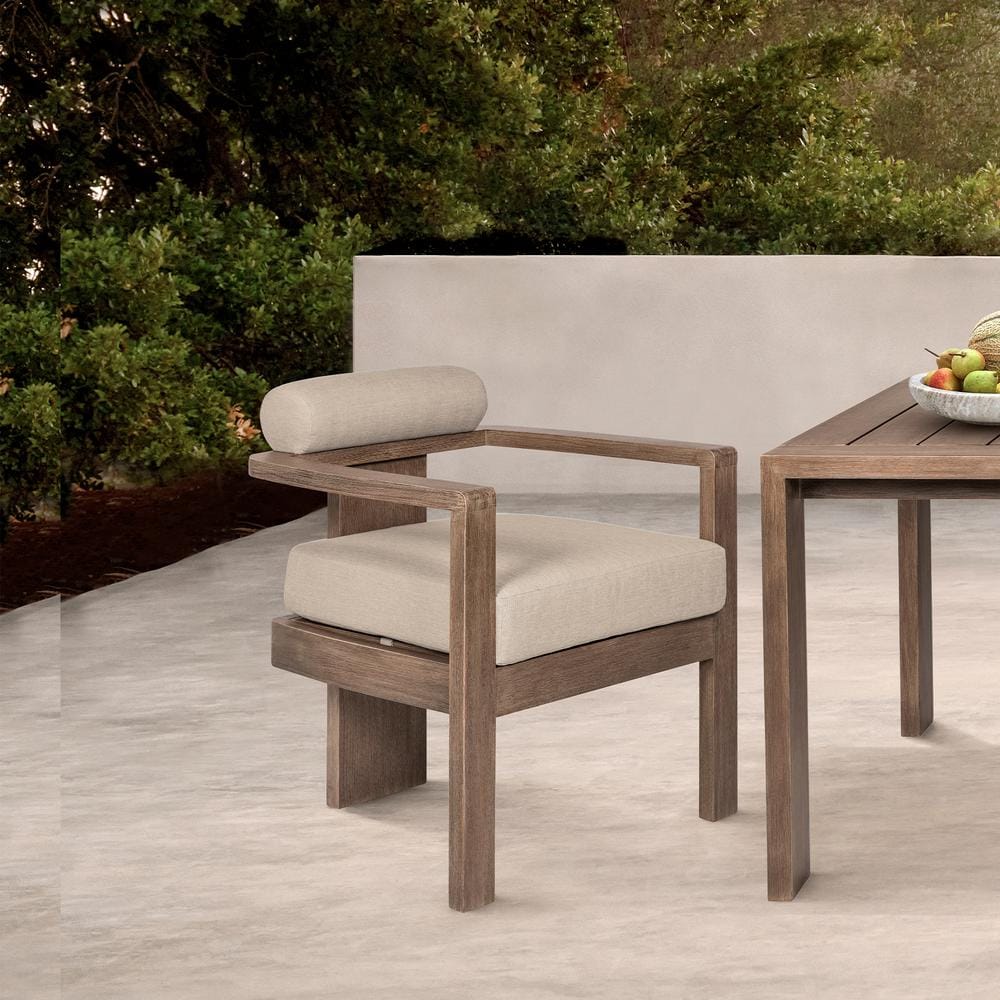 Relic Light Brown Eucalyptus Wood Outdoor Dining Chair with Taupe Cushion