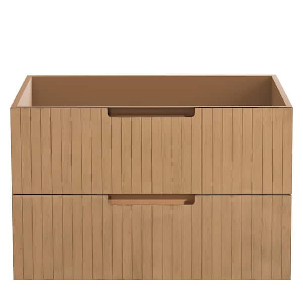 FUNKOL 29 in. D x 17.9 in. W x 18.5 in. H MDF Floating Bath Vanity Cabinet Without Top in Light Brown with 2-Drawers