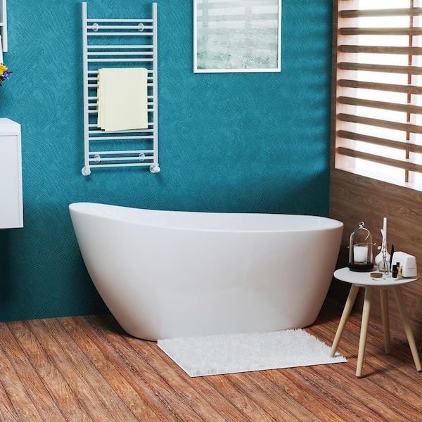 Getpro 55 in. Acrylic Single Slipper Flatbottom Non-Whirlpool Bathtub in White