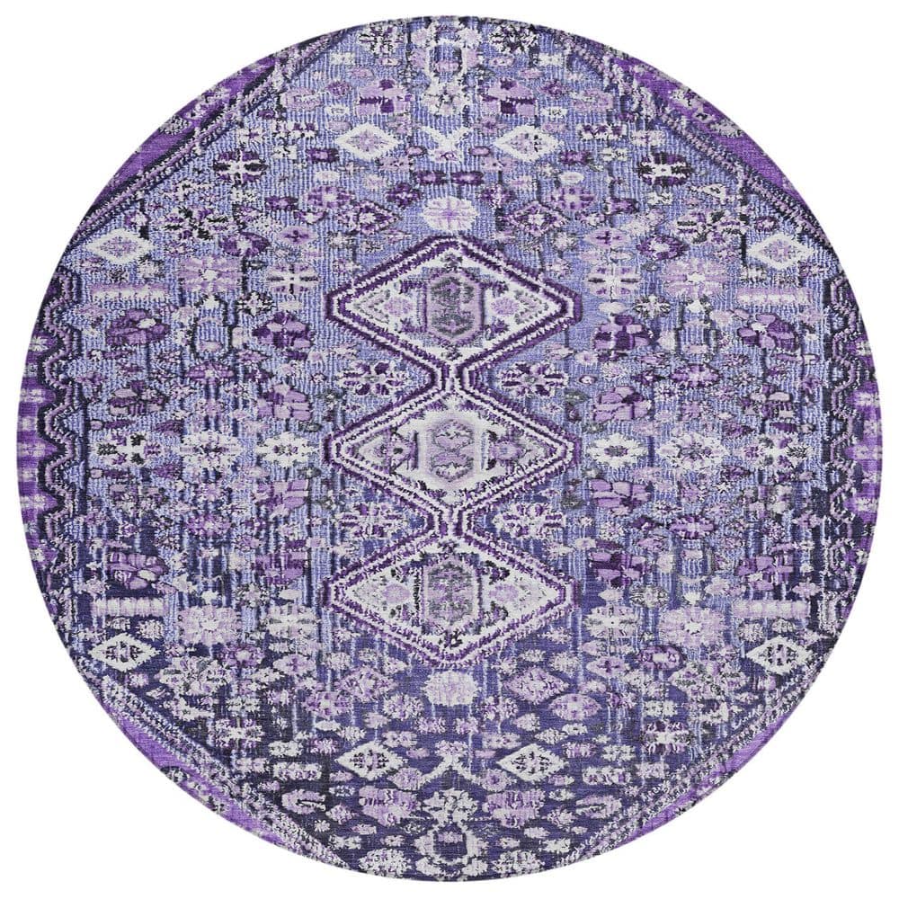 Chantille Machine Washable Indoor/Outdoor Abstract ACN1834 Purple 8 ft. x 8 ft. Round Rug price history on PriceWatchPro