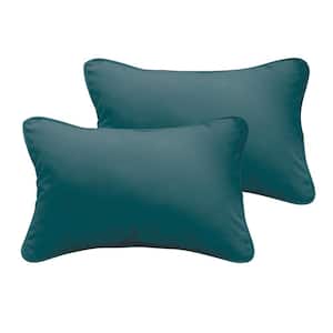 Teal Rectangular Outdoor Corded Lumbar Pillows (2-Pack)