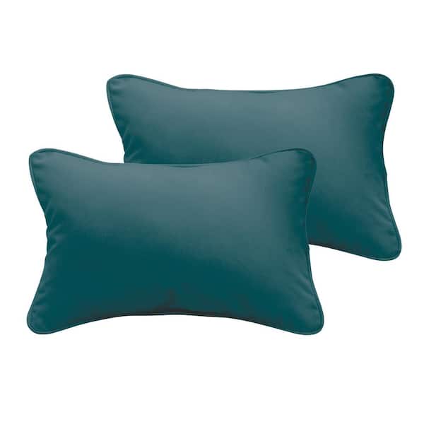 SORRA HOME Teal Rectangular Outdoor Corded Lumbar Pillows (2-Pack)