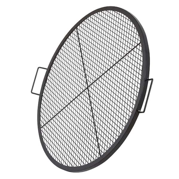 X-Marks Fire Pit Grill Grate, Round Cooking Grate, Steel Campfire BBQ Grill Grid with Handle and Support X Wire