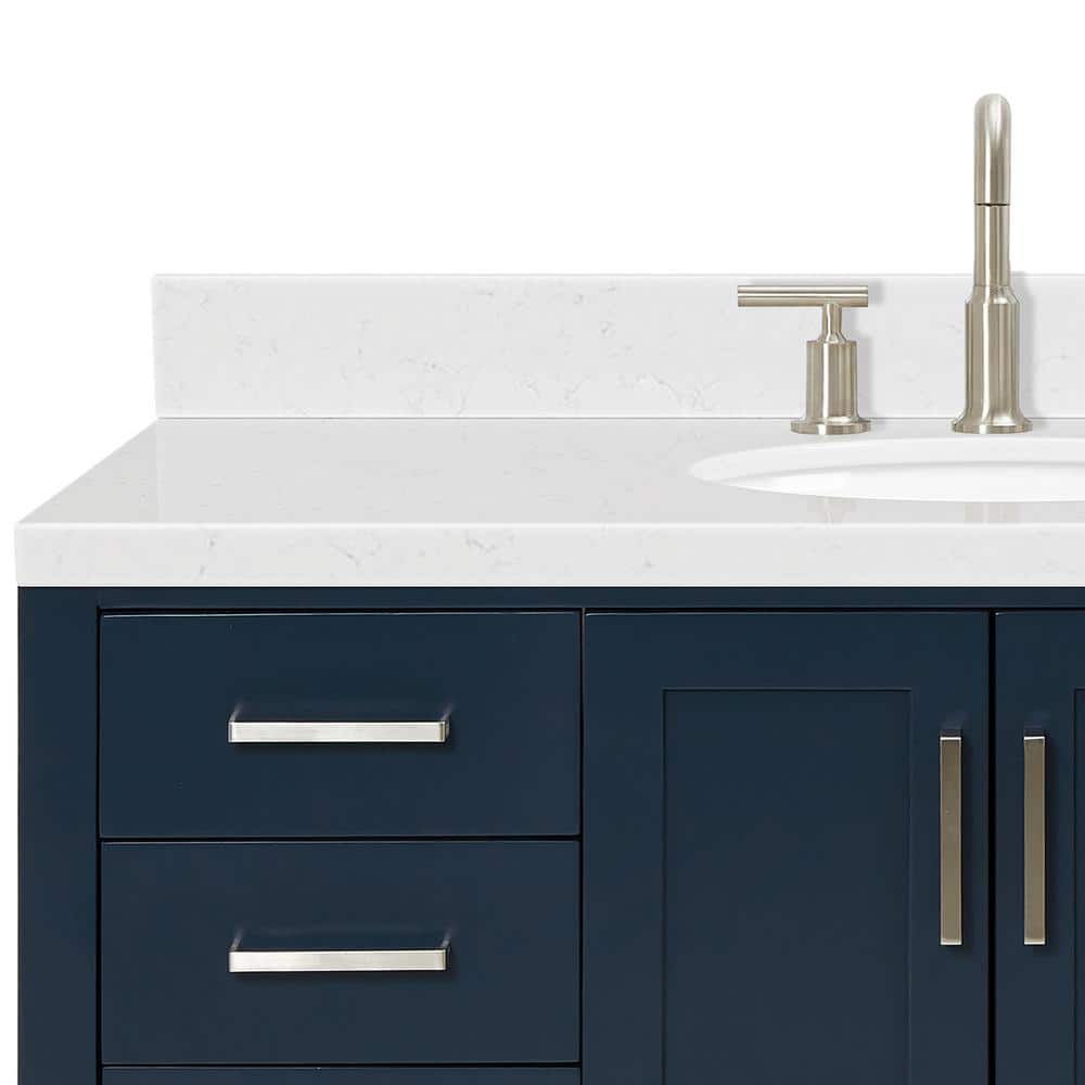 Midnight Blue Solid Wood Freestanding Single Bathroom Vanity with Quartz Top
