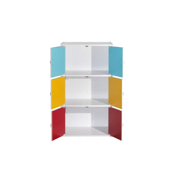 HODEDAH 41 in. Rainbow 3-shelf Standard Wood Bookcase with Doors