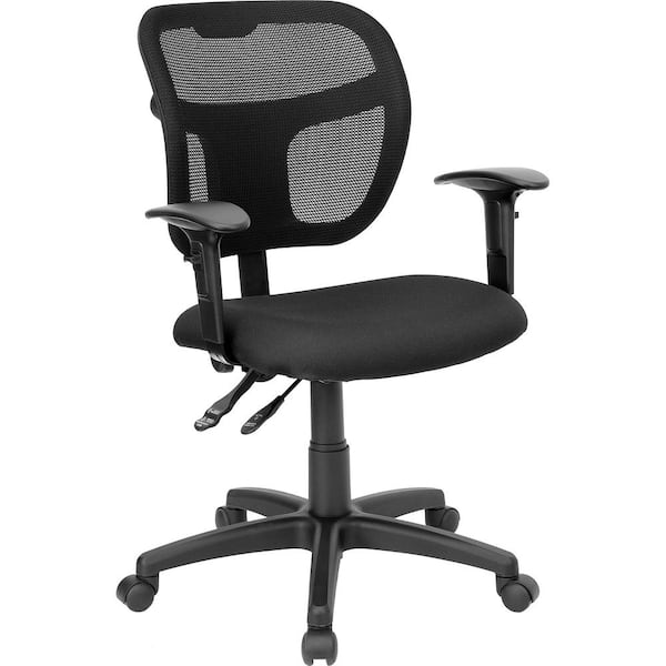 Flash Furniture Mid-Back Black Mesh Swivel Task Chair with Fabric Padded Seat and Height Adjustable Arms