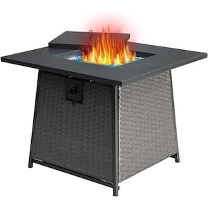 32 in. Outdoor Propane Square Fire Pits Table with Blue Glass Ball ETL-Certified, 50,000 BTU, 2-in-1 Steel Gas Firepits
