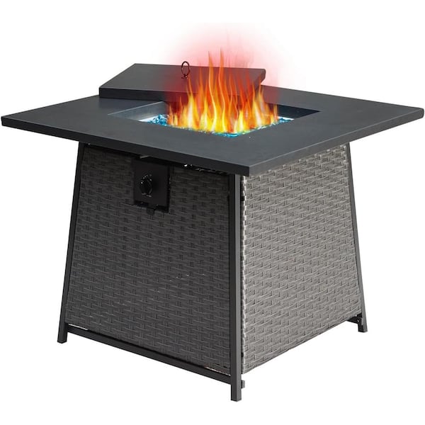 Unbranded 32 in. Outdoor Propane Square Fire Pits Table with Blue Glass Ball ETL-Certified, 50,000 BTU, 2-in-1 Steel Gas Firepits
