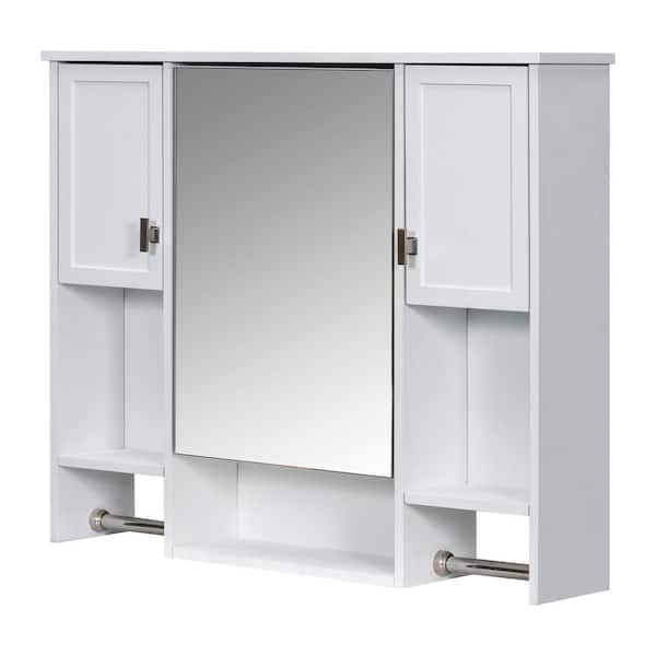 35 in. W x 28 in. H Rectangular White MDF Surface Mount Medicine Cabinet with Mirror, with Towels Bar