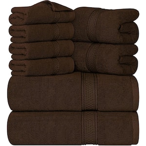 8-Piece Premium Towel with 2 Bath Towels,2 Hand Towels and 4 Wash Cloths,600 GSM 100% Cotton Highly Absorbent,Dark Brown