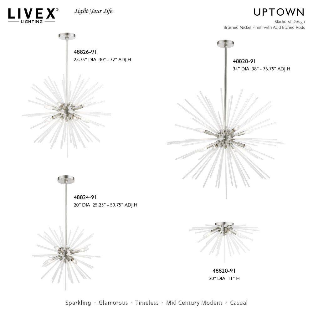 Modern Uptown 4-Light Brushed Nickel Flush Mount with Acid Etched Rods