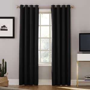 Black Woven Solid 52 in. W x 63 in. L Noise Cancelling Thermal Grommet Blackout Curtain