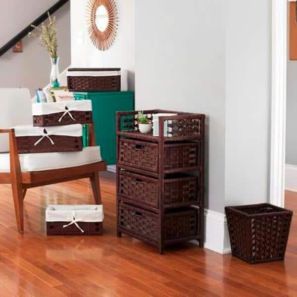 Dark Brown Woven Paper Rope Waste Basket with Plastic Liner