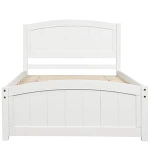 Twin Size White Pine Platform Bed Frame with Wood Slat, Wood Bed Frame with Headboard and Footboard
