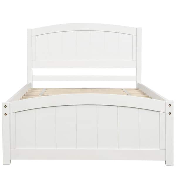 ANBAZAR Twin Size White Pine Platform Bed Frame with Wood Slat, Wood Bed Frame with Headboard and Footboard