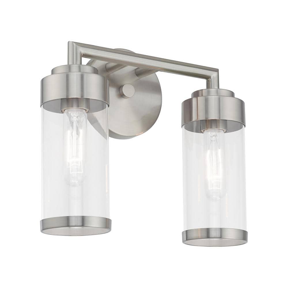 Hillcrest Elegant Brushed Nickel 2-Light Vanity with Clear Glass Shades