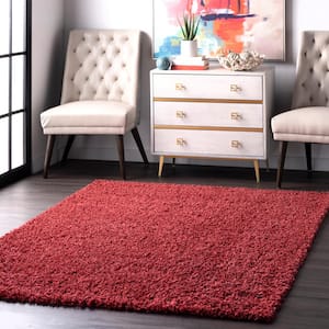Kara Solid Shag Red 6 ft. 7 in. x 9 ft. Area Rug