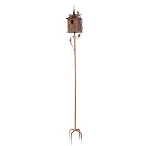 63 in. Tall Chapel Style Birdhouse Garden Stake in Antique Copper