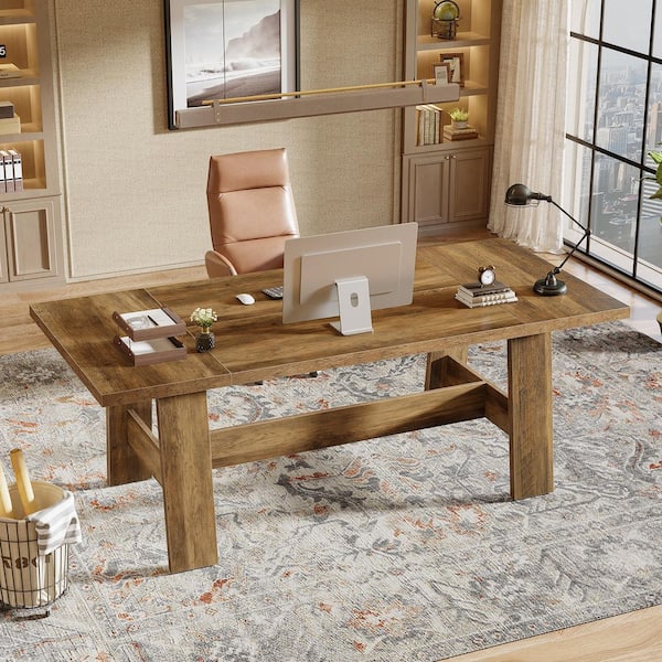 BYBLIGHT Capen 70.4 in. Rectangle Brown Computer Desk Industrial Farmhouse Home Office Study Writing Workstation Simple Modern