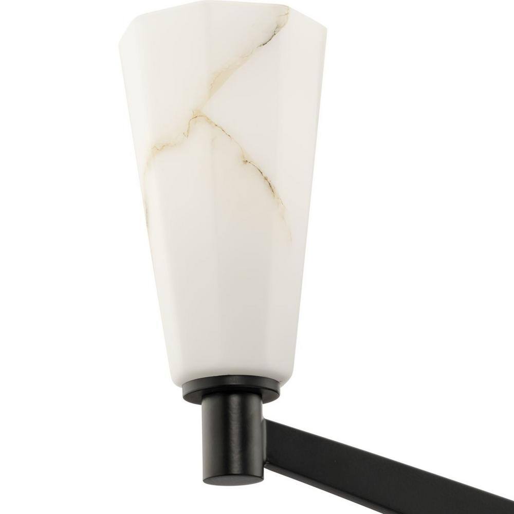 Matte Black Steel 6-Light Chandelier with Faux Alabaster Shades