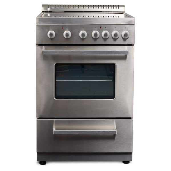 GE 24 in. 2.9 cu. ft. Convection Oven Freestanding Electric Range with 4  Smoothtop Burners - Stainless Steel